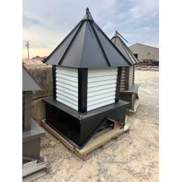 48" BLACK ROOF, CORNERS, AND BASE, PURE WHITE LOUVERS 6/12, WEATHERVANE: EAGLE
