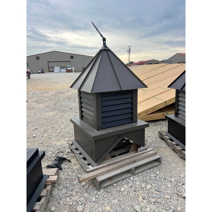 36" BRONZE ROOF,BLACK LOUVERS, AND BRONZE BASE AND CORNERS 8/12, WEATHERVANE: HORSE