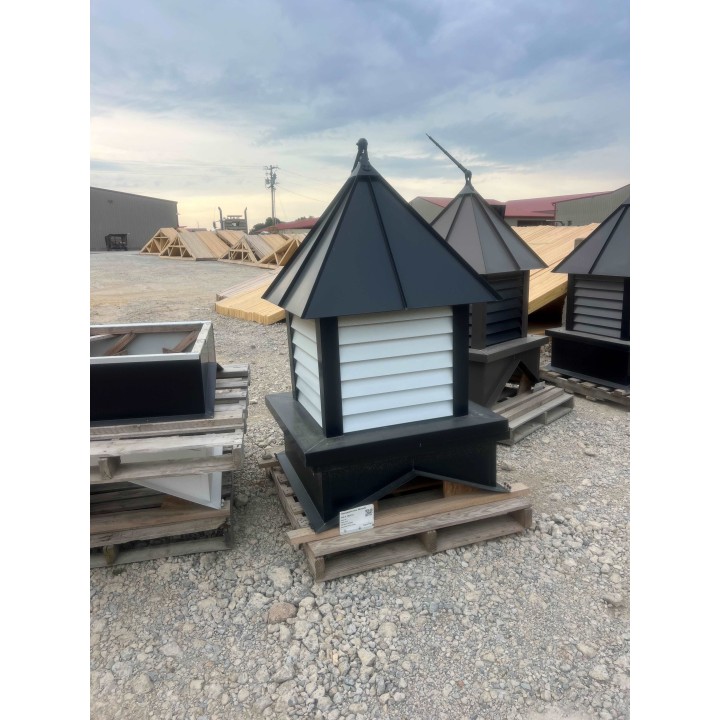 ****CUPOLA PARTS****36" MATTE BLACK ROOF, CORNERS AND BASE, PURE WHITE LOUVERS 4/12 WEATHERVANE: HORSE