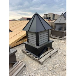 36" BLACK ROOF, BASE, AND CORNERS, COUNTY CHARCOAL LOUVERS 6/12 WEATHERVANE: HORSE