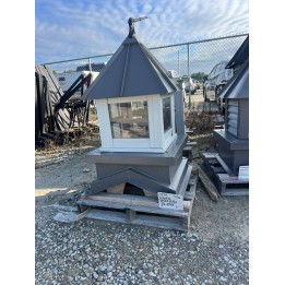 24" COUNTY CHARCOAL ROOF AND BASE, WHITE CORNERS, GLASS LOUVERS, 4/12 WEATHERVANE: ROOSTER