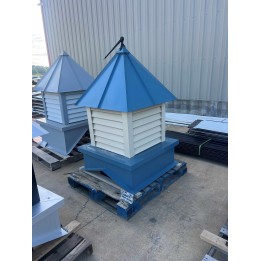 36" Hawaiian Blue Base Roof and Base, Ivory Louvers and Corners, Weathervane: Rooster 3/12
